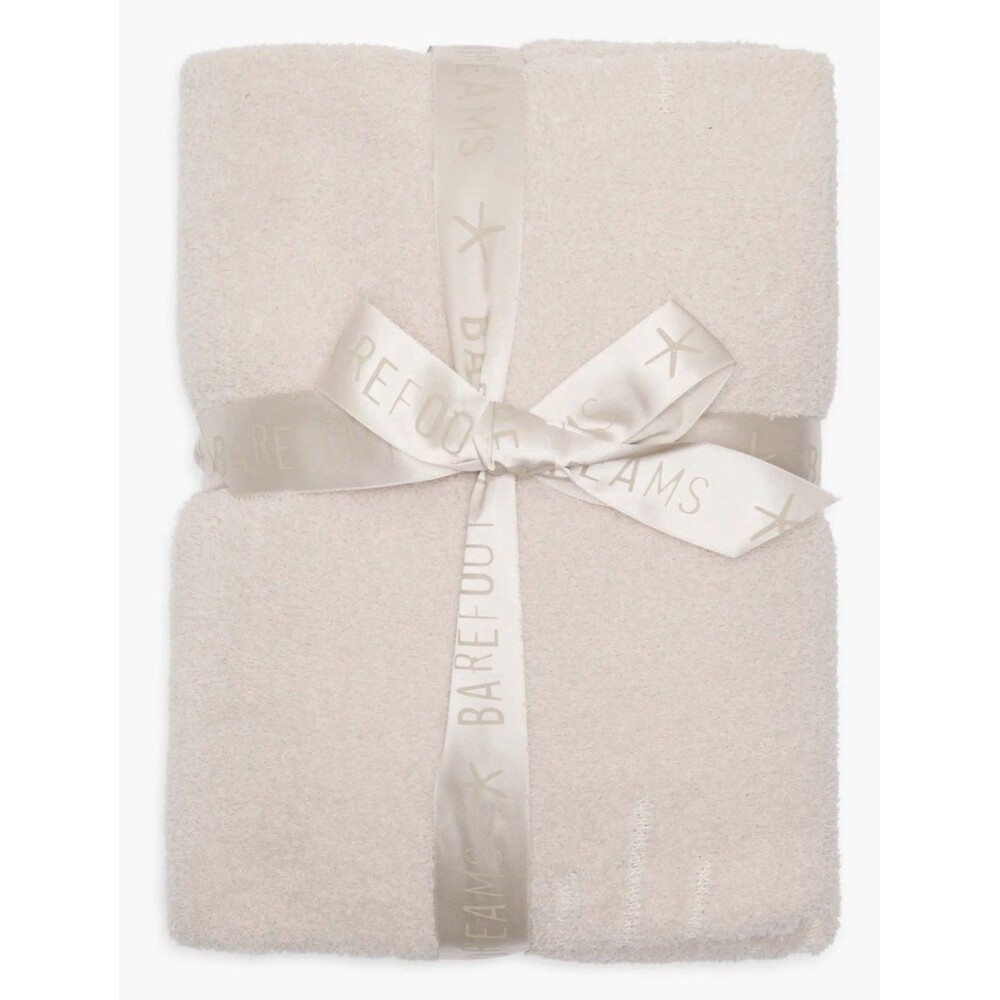Barefoot Dreams CozyChic Cotton Diamond Stripe Throw In Stone Cream 45”x60” New